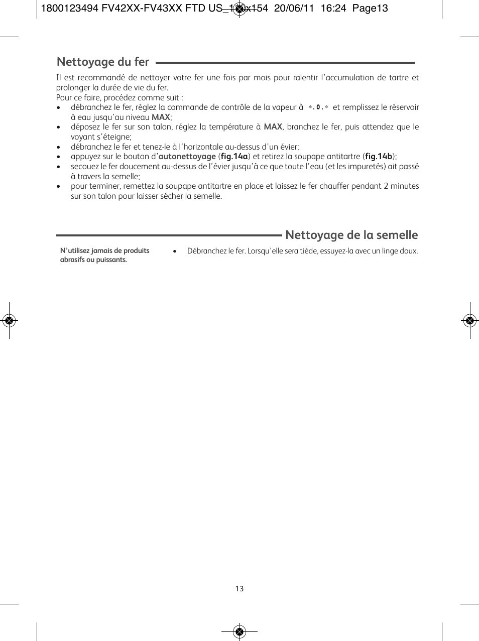 Nettoyage de la semelle, Nettoyage du fer | T-Fal Ultraglide Easycord User Manual | Page 18 / 30