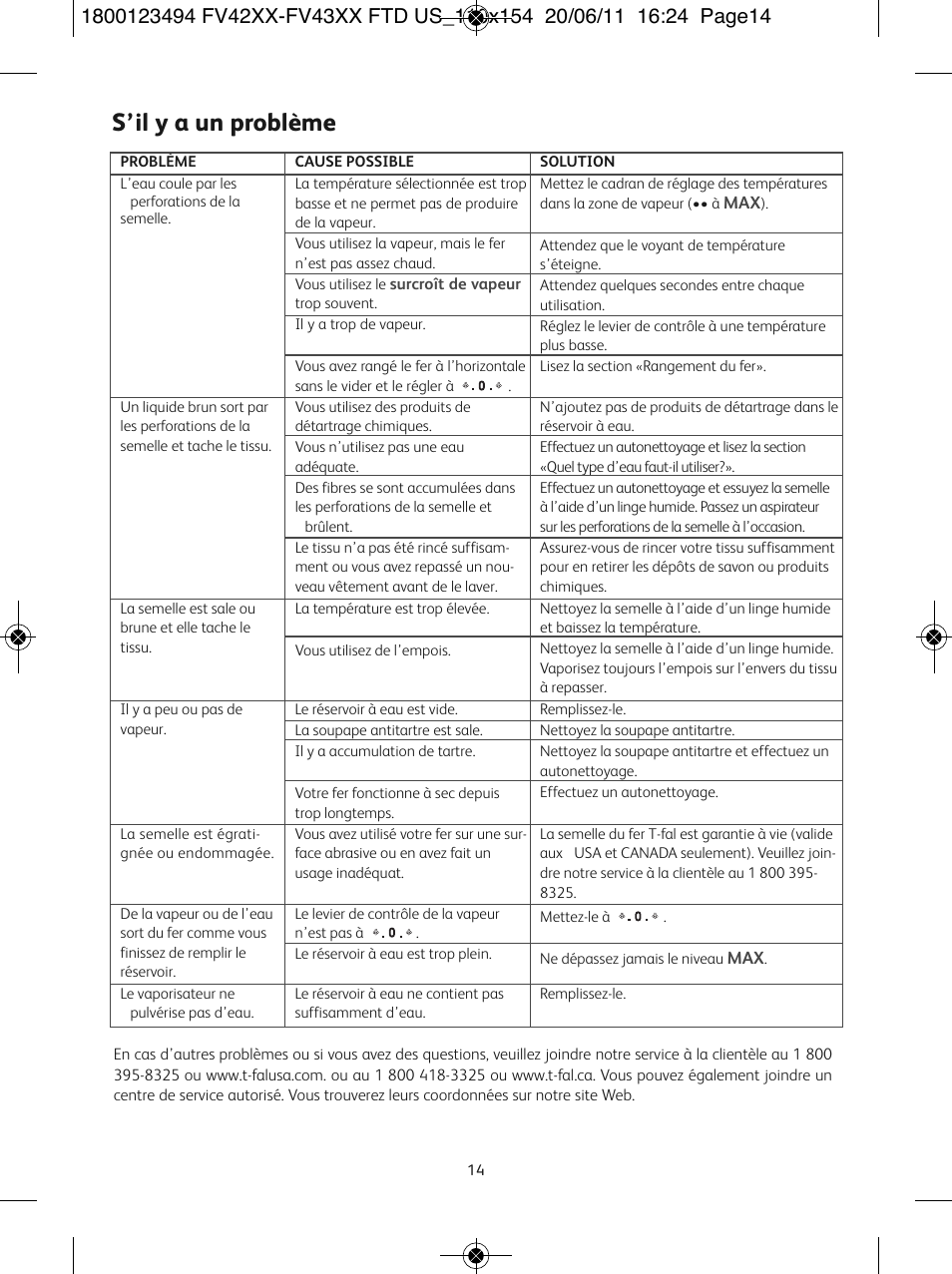 S’il y a un problème | T-Fal Ultraglide Easycord User Manual | Page 19 / 30