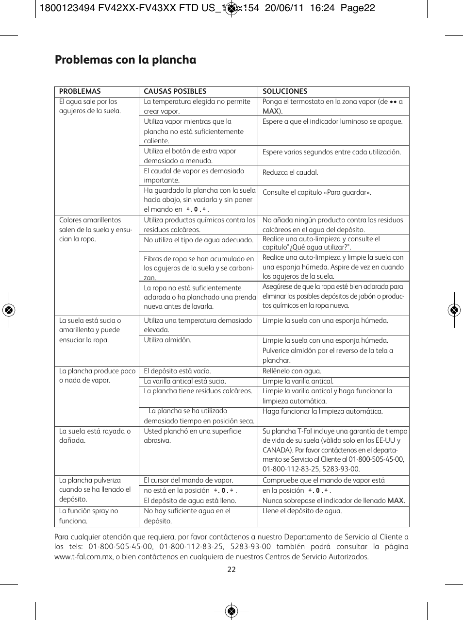 Problemas con la plancha | T-Fal Ultraglide Easycord User Manual | Page 27 / 30