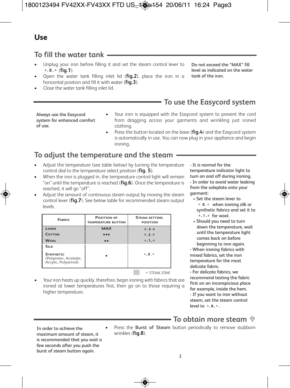 T-Fal Ultraglide Easycord User Manual | Page 8 / 30