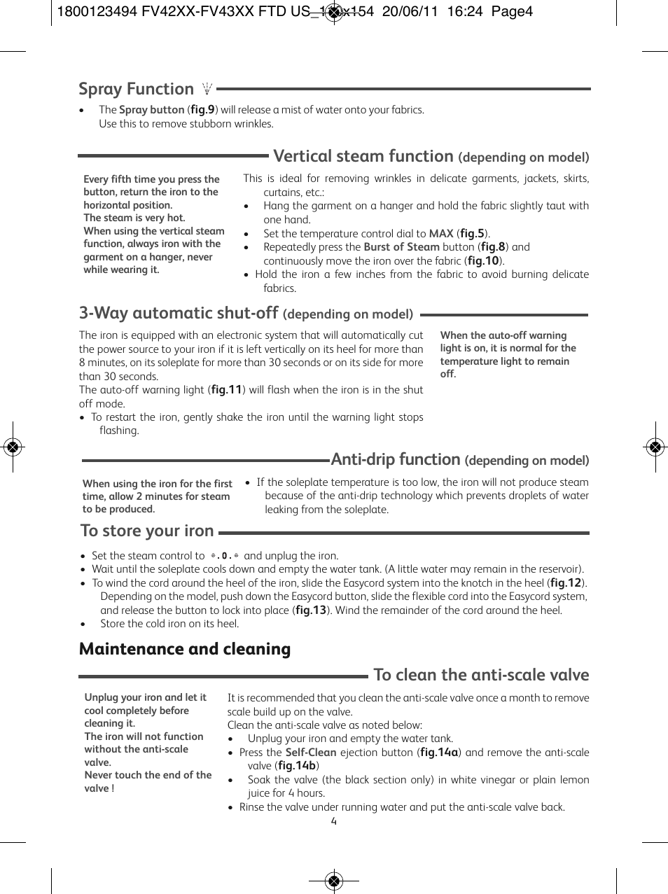 Vertical steam function, Spray function, Way automatic shut-off | Anti-drip function | T-Fal Ultraglide Easycord User Manual | Page 9 / 30