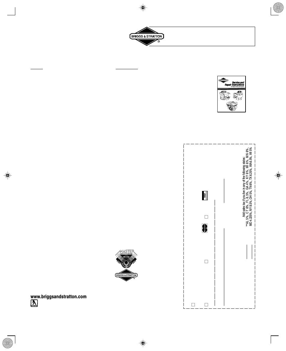 Service & storage, Partial list of genuine briggs & stratton parts | Briggs & Stratton 210000 User Manual | Page 15 / 20