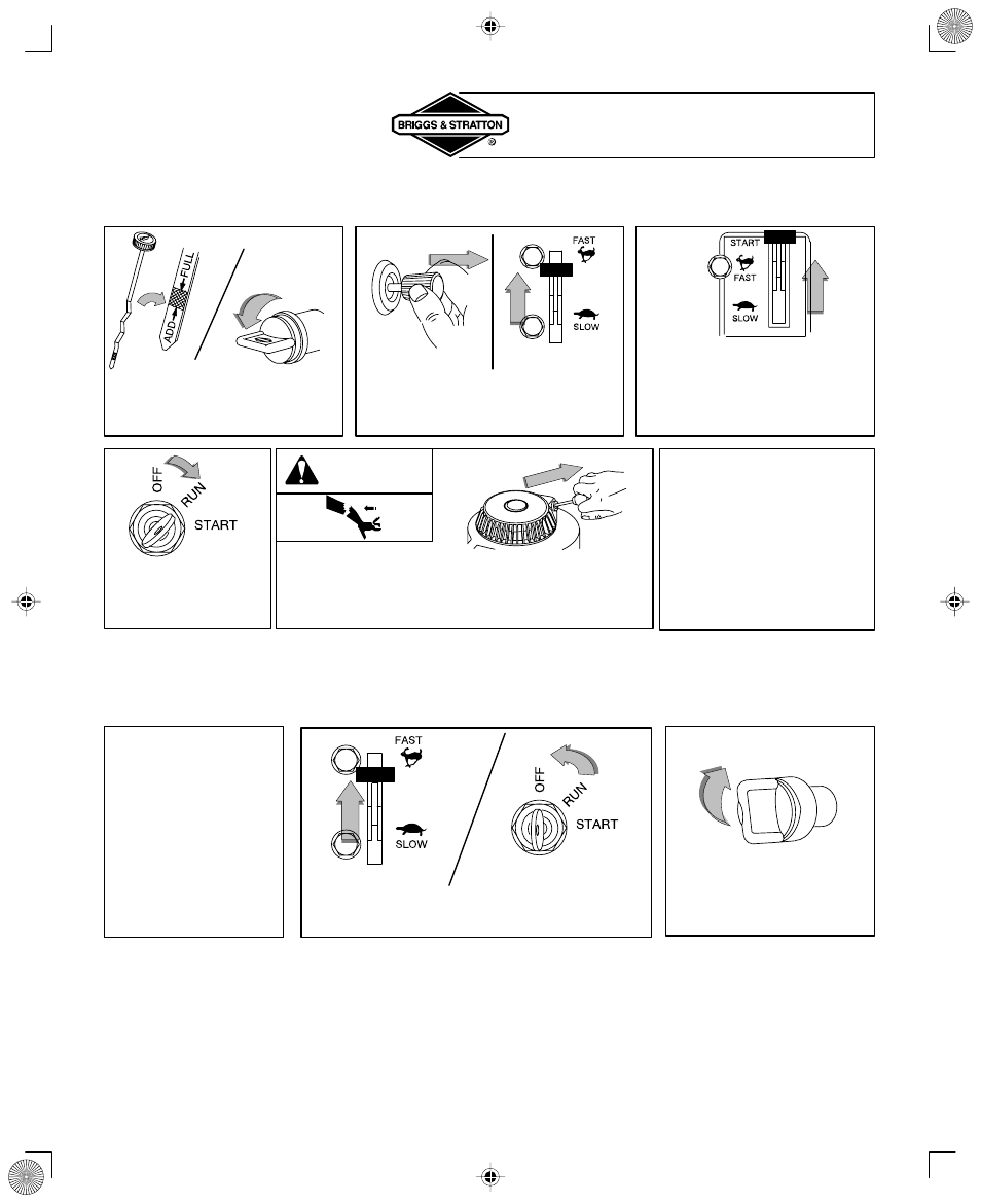 Starting and stopping, Rewind (manual) starter (auxiliary), Warning | Briggs & Stratton 210000 User Manual | Page 9 / 20