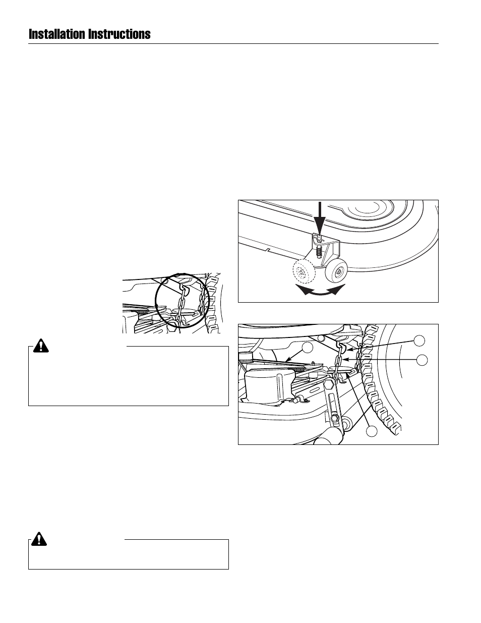 Installation instructions, Warning, Caution | Roller bar mower kit, Mower deck removal & installation | Briggs & Stratton 1687079 User Manual | Page 4 / 6