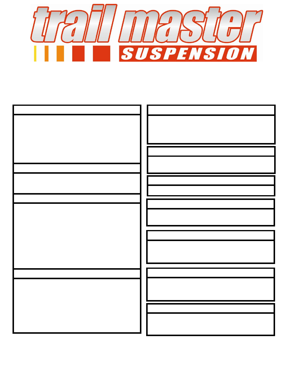 Trail Master Suspension TM104N CHEVEROLET/GMC 1/2 TON 4WD SUSPENSION LIFT KIT User Manual | 22 pages