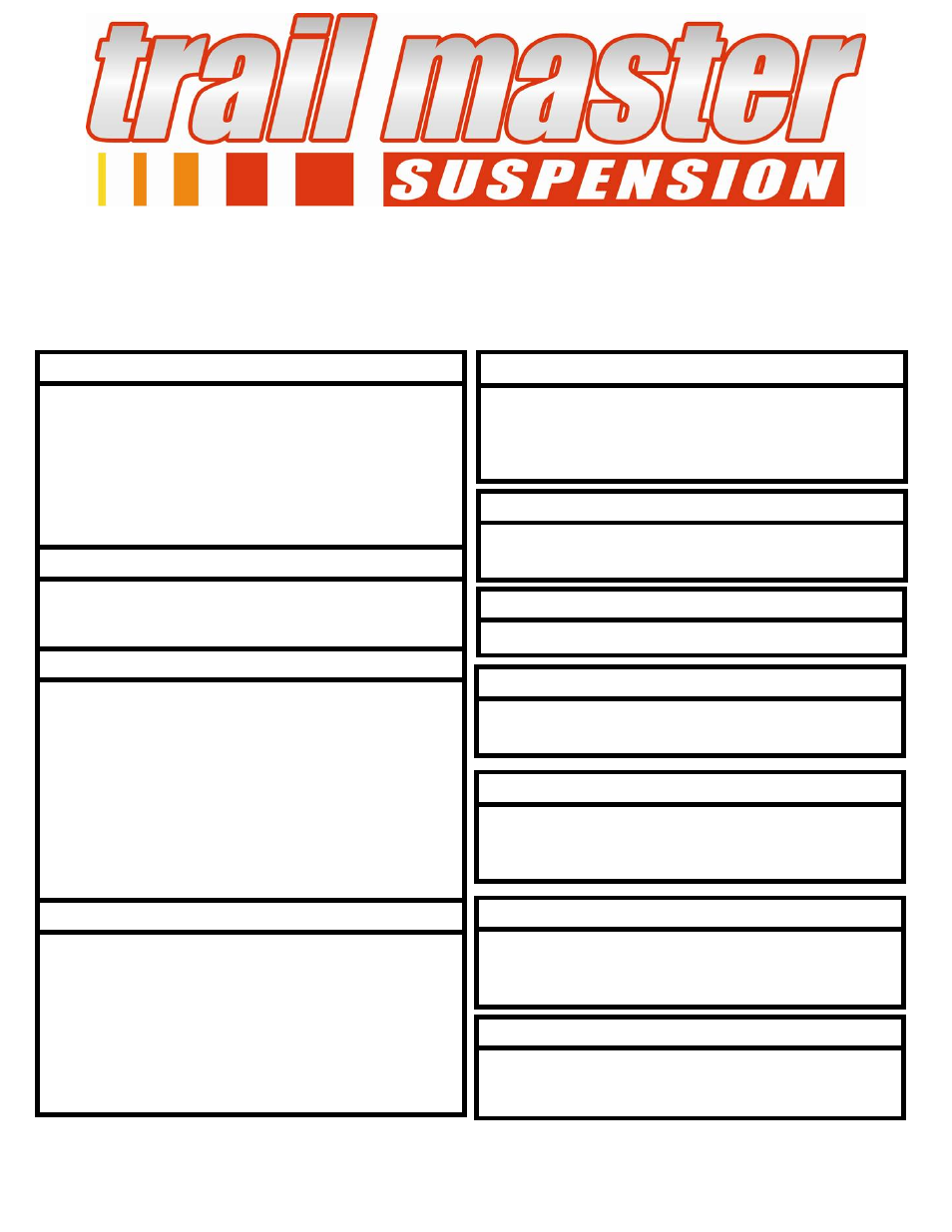 Trail Master Suspension TM103N CHEVEROLET SILVERADO 4WD/2WD 6 SUSPENSION LIFT KIT User Manual | 20 pages