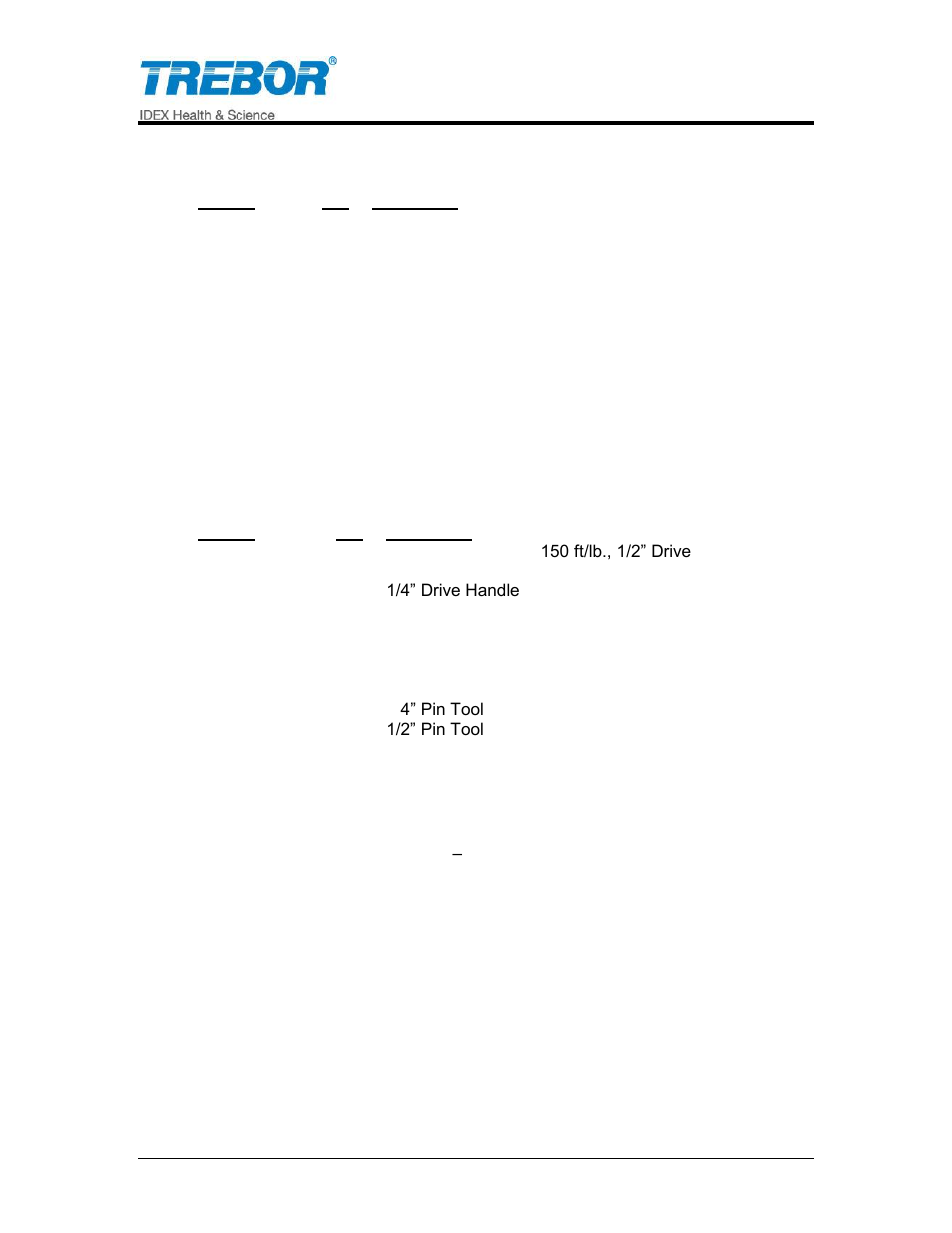 2 recommended spare parts, 3 tools | Trebor 620E Magnum User Manual | Page 18 / 29