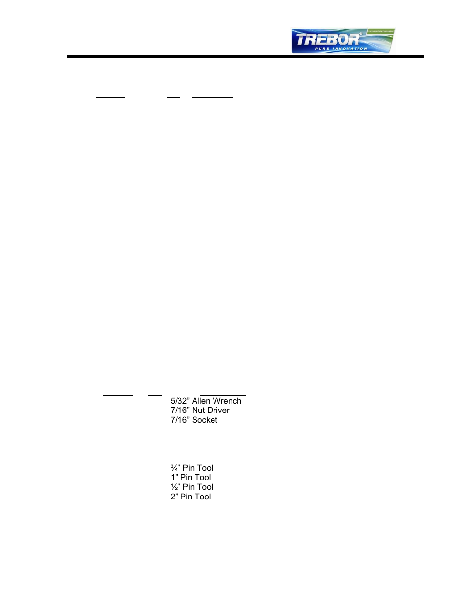 Recommended spare parts, Tools, 2 recommended spare parts | 3 tools | Trebor 120D Mega User Manual | Page 13 / 28