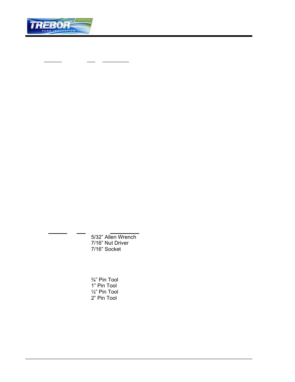 Recommended spare parts, Tools, 2 recommended spare parts | 3 tools | Trebor 120E Mega User Manual | Page 14 / 25