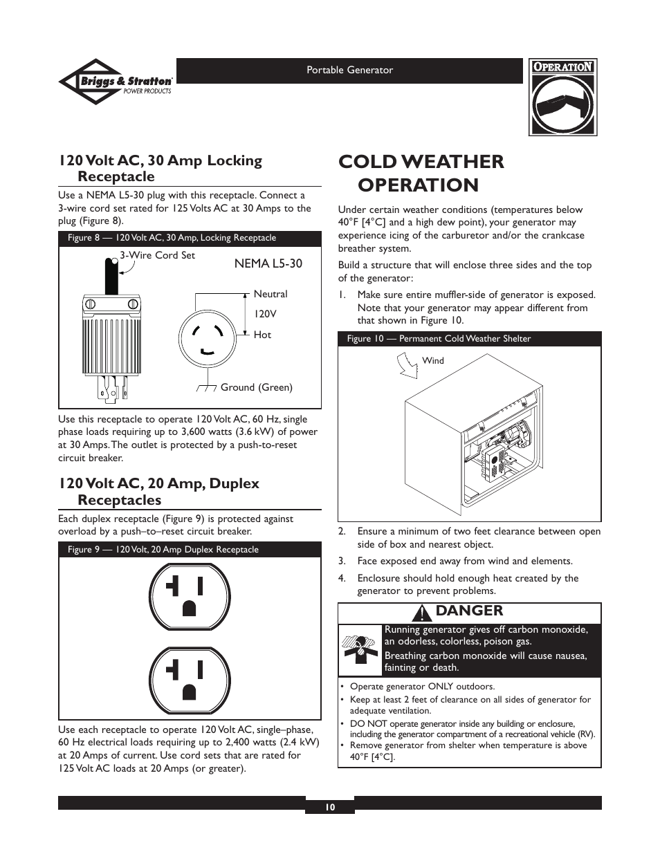 Cold weather operation, Danger | Briggs & Stratton 01653  EU User Manual | Page 10 / 44