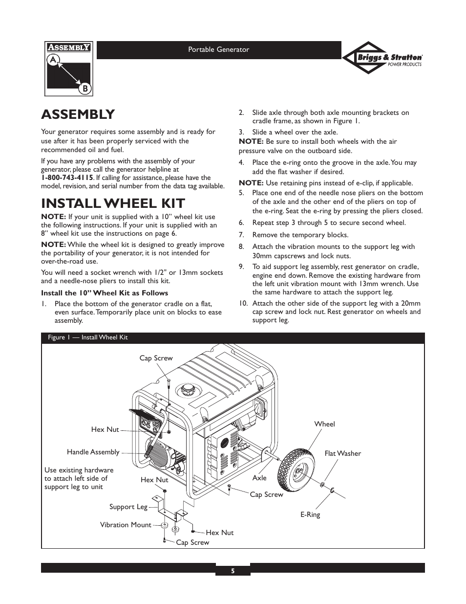 Assembly, Install wheel kit | Briggs & Stratton 01653  EU User Manual | Page 5 / 44