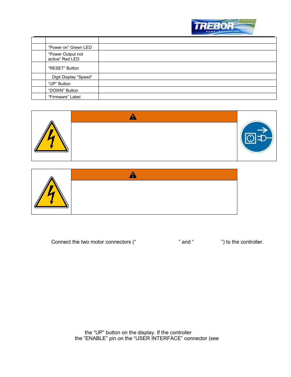 General installation instructions, Electrical installation of standalone operation, Warning | Trebor REV6 User Manual | Page 23 / 34