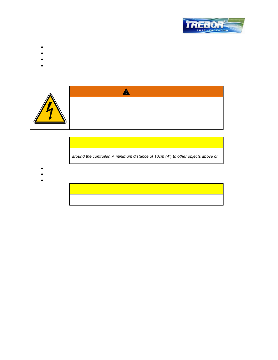 Mechanical installation of the pump/motor, Mechanical installation of the controller, Warning | Caution | Trebor REV6 User Manual | Page 25 / 34