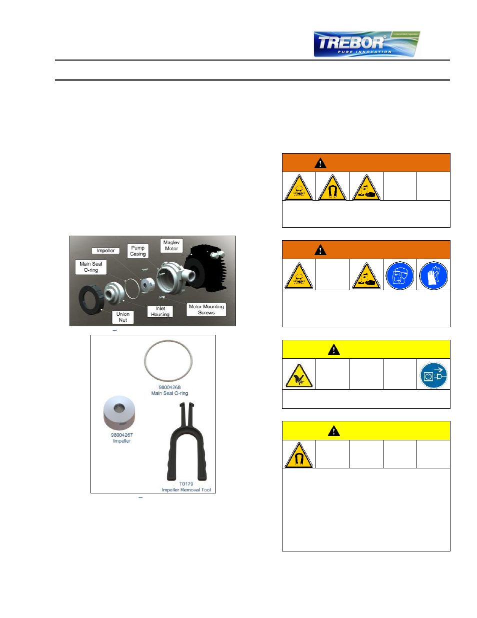 Inspection and maintenance, Impeller replacement interval, Impeller replacement procedure | Preparation, 6 inspection and maintenance, Warning, Caution, 1 impeller replacement interval, 2 impeller replacement procedure | Trebor REV6 User Manual | Page 29 / 34