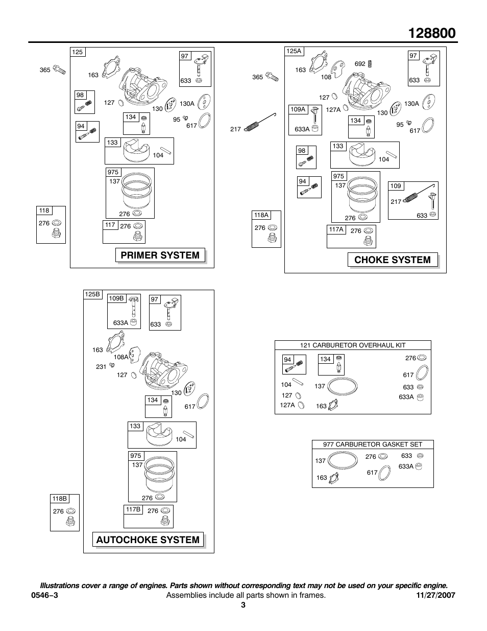 Primer system, Choke system, Autochoke system | Briggs & Stratton 128800 User Manual | Page 3 / 20