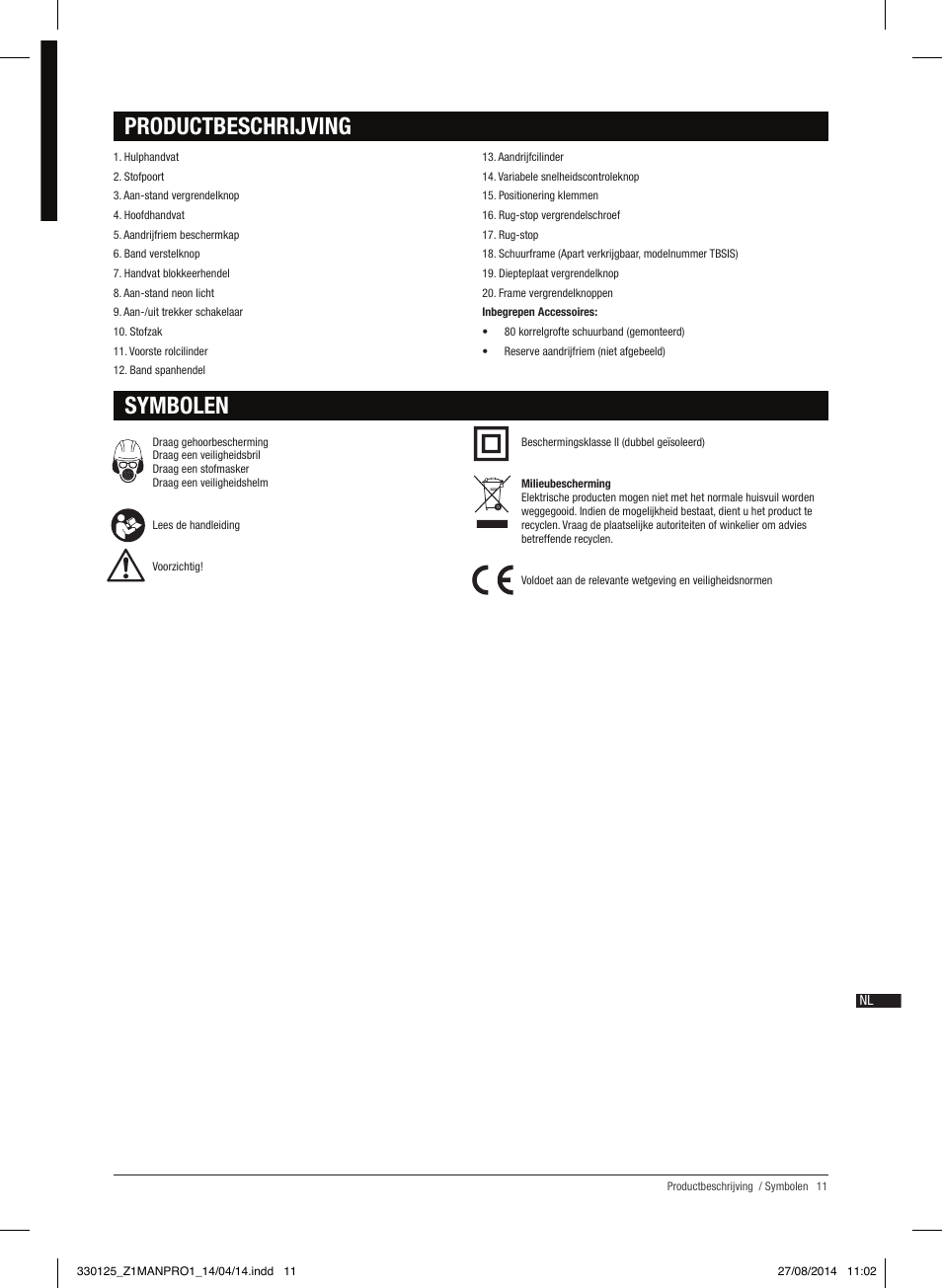 Productbeschrijving, Symbolen | Triton TA1200BS User Manual | Page 12 / 60