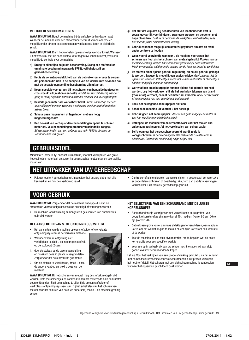Gebruiksdoel het uitpakken van uw gereedschap, Voor gebruik | Triton TA1200BS User Manual | Page 14 / 60