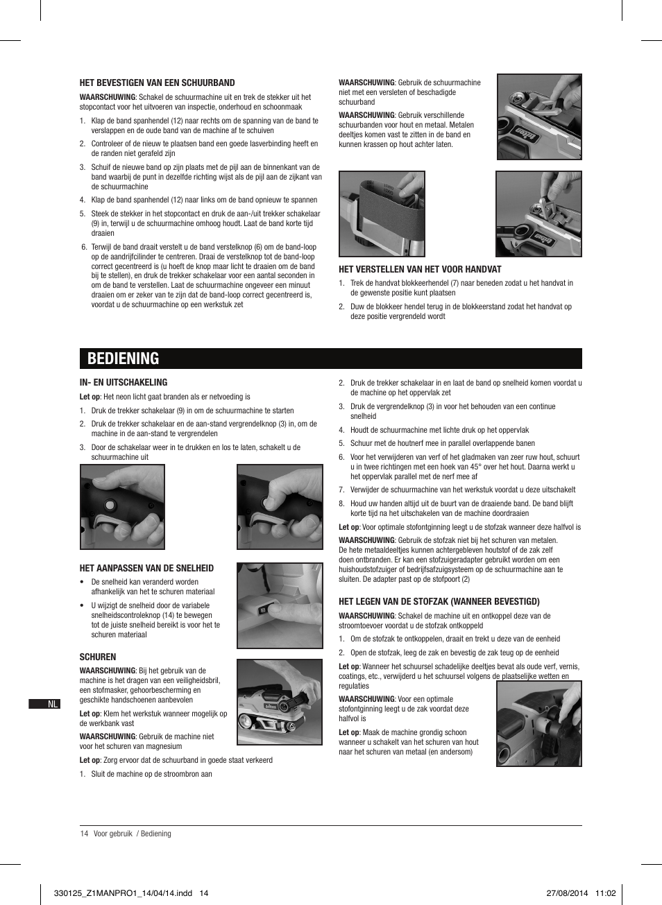 Bediening | Triton TA1200BS User Manual | Page 15 / 60