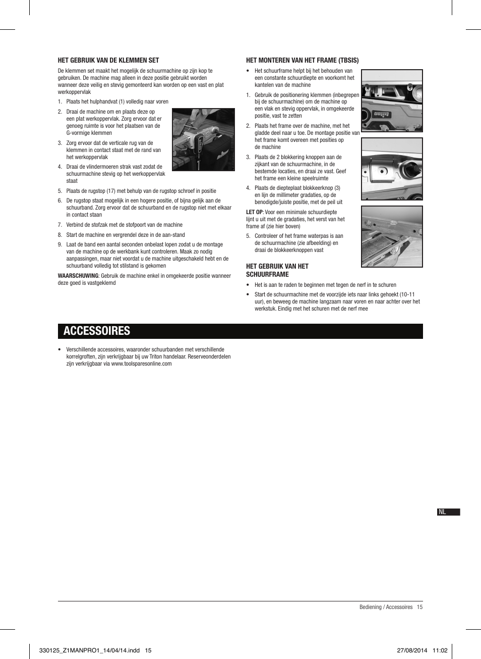Accessoires | Triton TA1200BS User Manual | Page 16 / 60