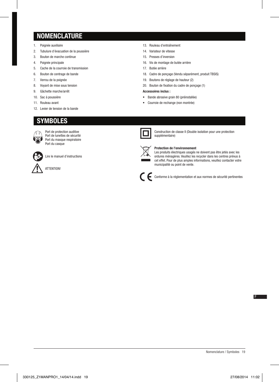 Nomenclature, Symboles | Triton TA1200BS User Manual | Page 20 / 60