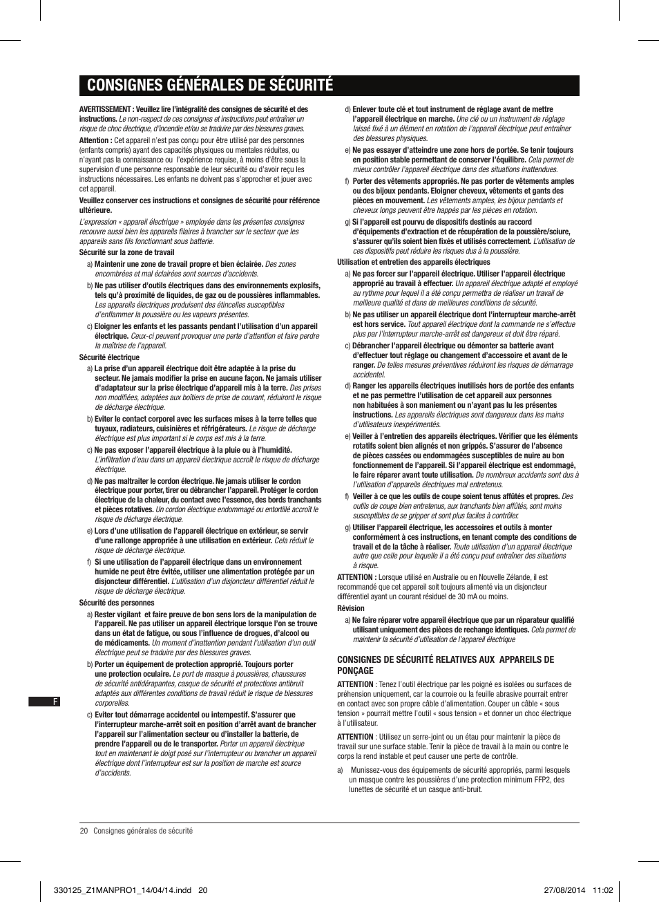 Consignes générales de sécurité | Triton TA1200BS User Manual | Page 21 / 60