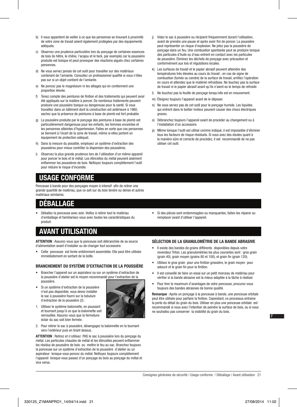 Usage conforme déballage, Avant utilisation | Triton TA1200BS User Manual | Page 22 / 60