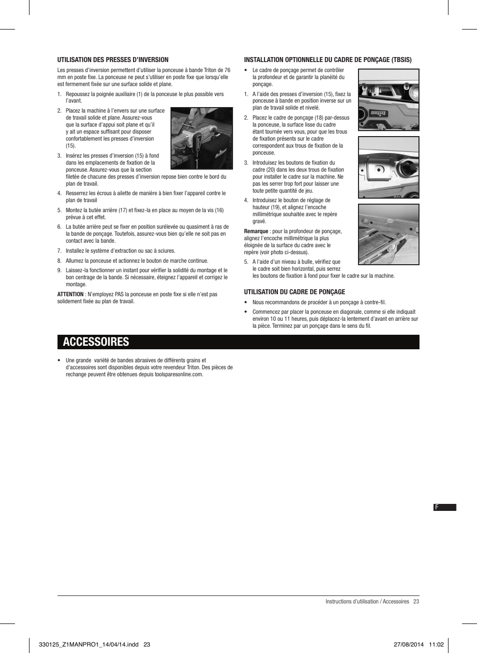 Accessoires | Triton TA1200BS User Manual | Page 24 / 60