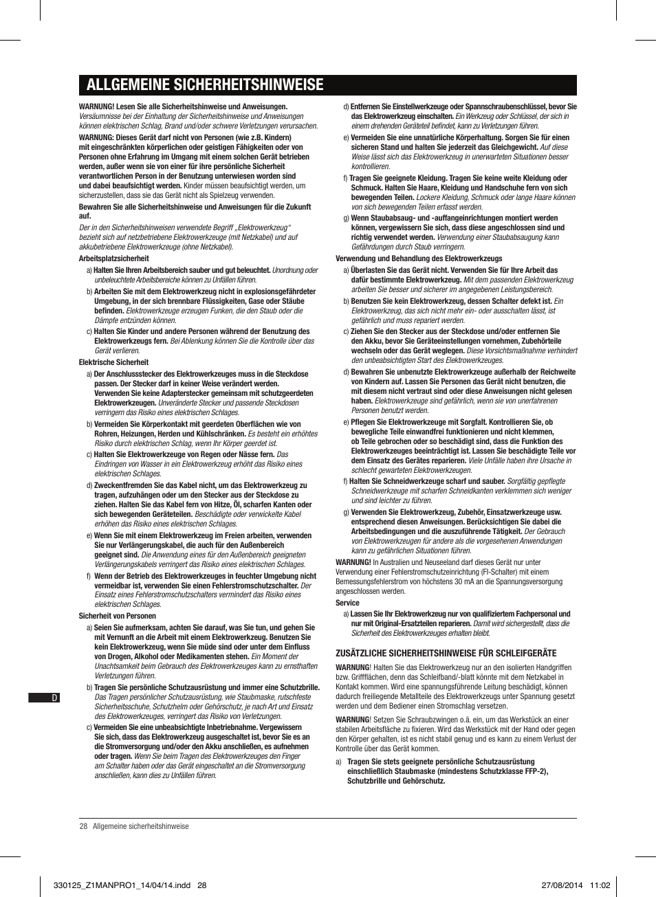 Allgemeine sicherheitshinweise | Triton TA1200BS User Manual | Page 29 / 60