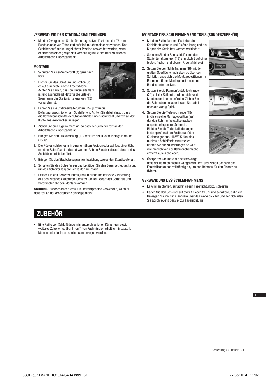 Zubehör | Triton TA1200BS User Manual | Page 32 / 60