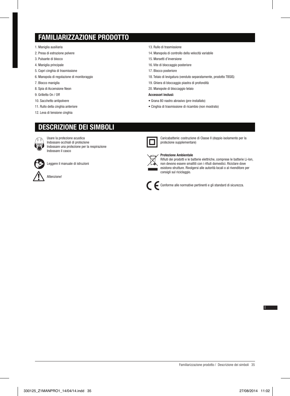 Familiarizzazione prodotto, Descrizione dei simboli | Triton TA1200BS User Manual | Page 36 / 60