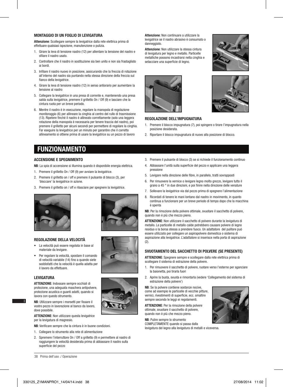 Funzionamento | Triton TA1200BS User Manual | Page 39 / 60