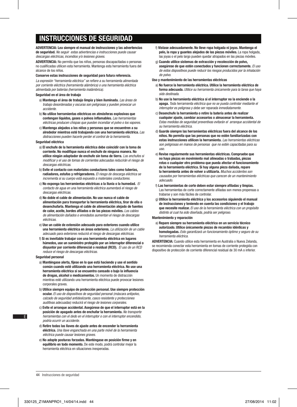 Instrucciones de seguridad | Triton TA1200BS User Manual | Page 45 / 60