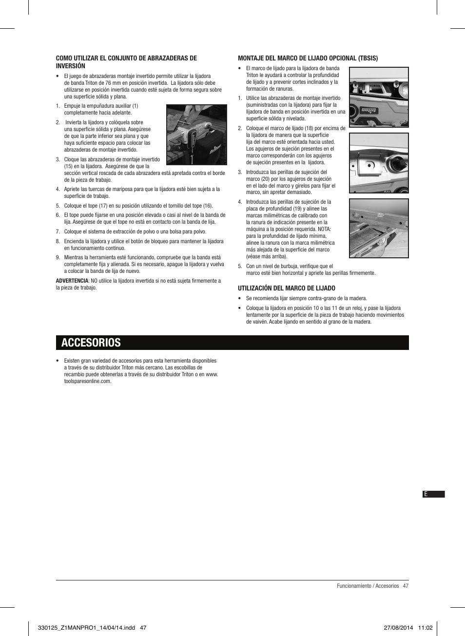 Accesorios | Triton TA1200BS User Manual | Page 48 / 60