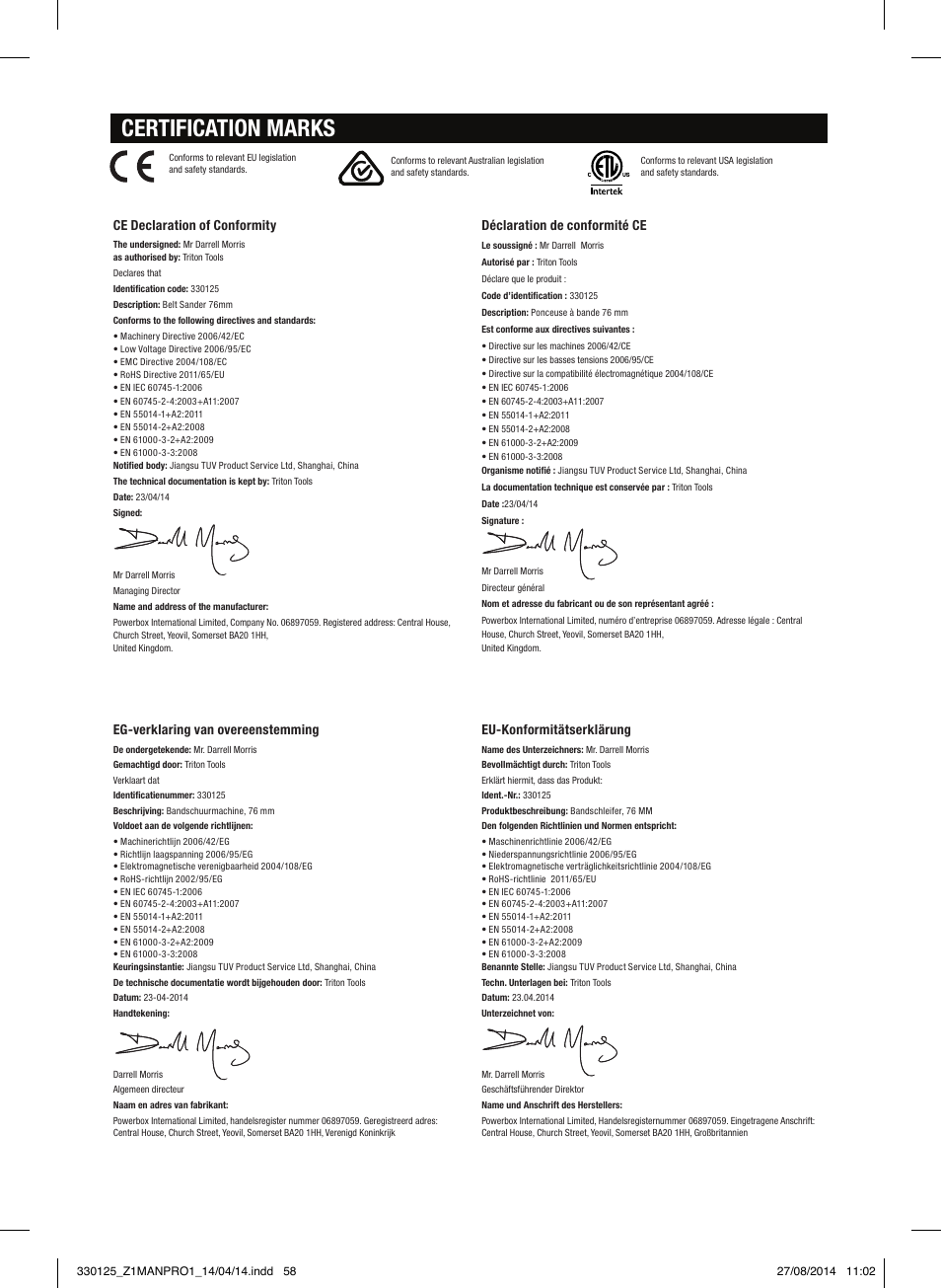 Certification marks | Triton TA1200BS User Manual | Page 59 / 60