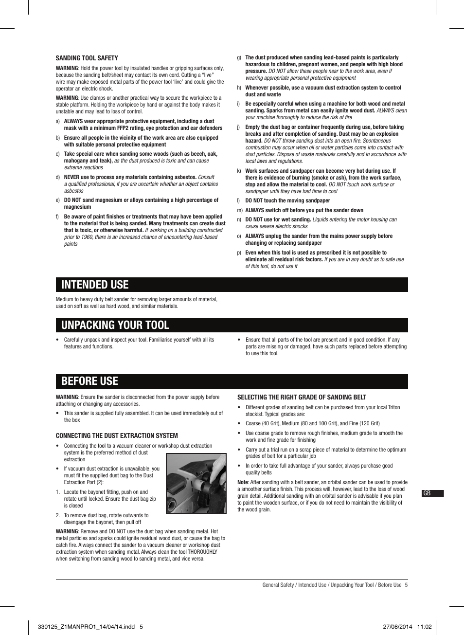 Intended use unpacking your tool, Before use | Triton TA1200BS User Manual | Page 6 / 60