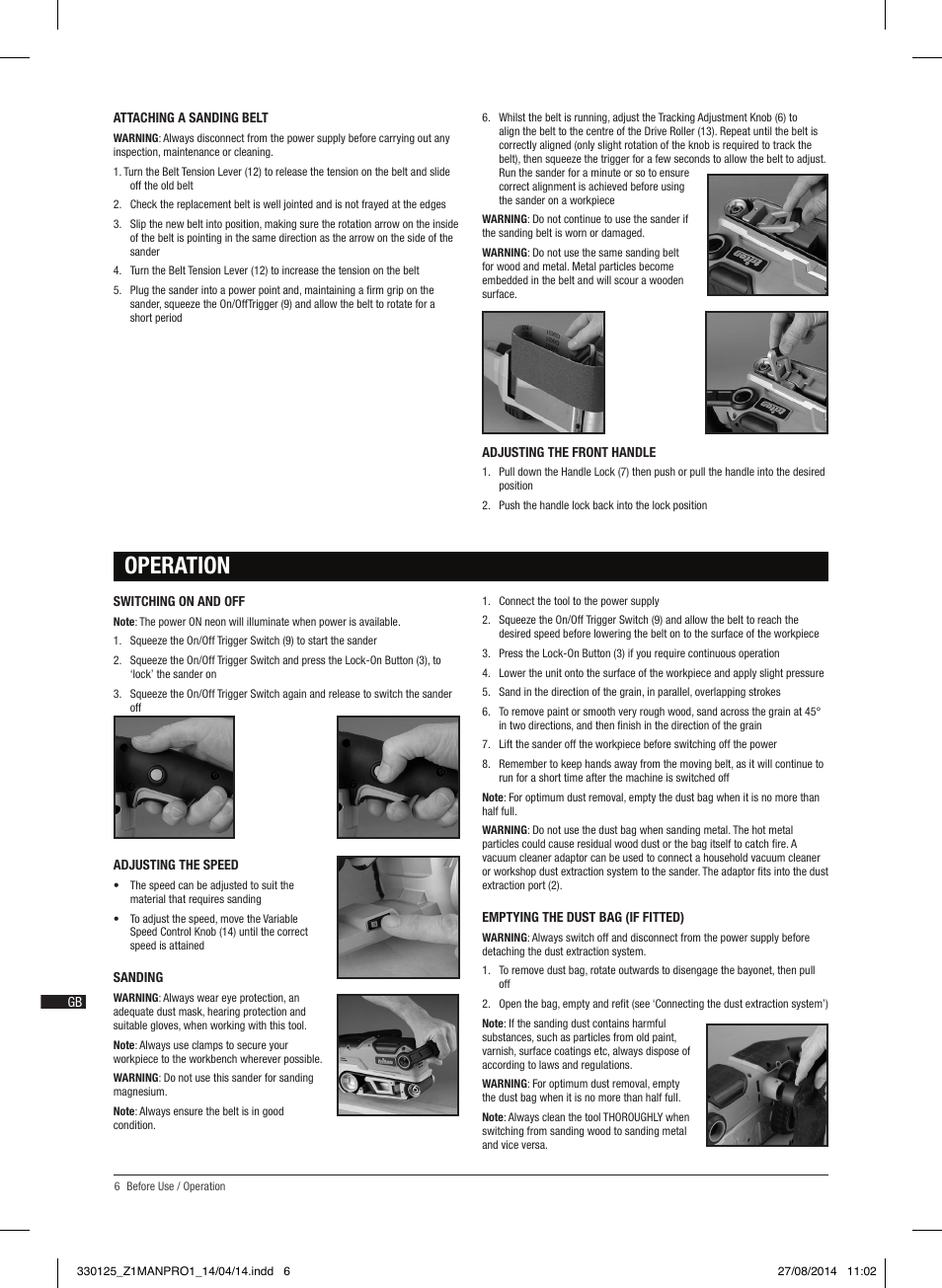 Operation | Triton TA1200BS User Manual | Page 7 / 60