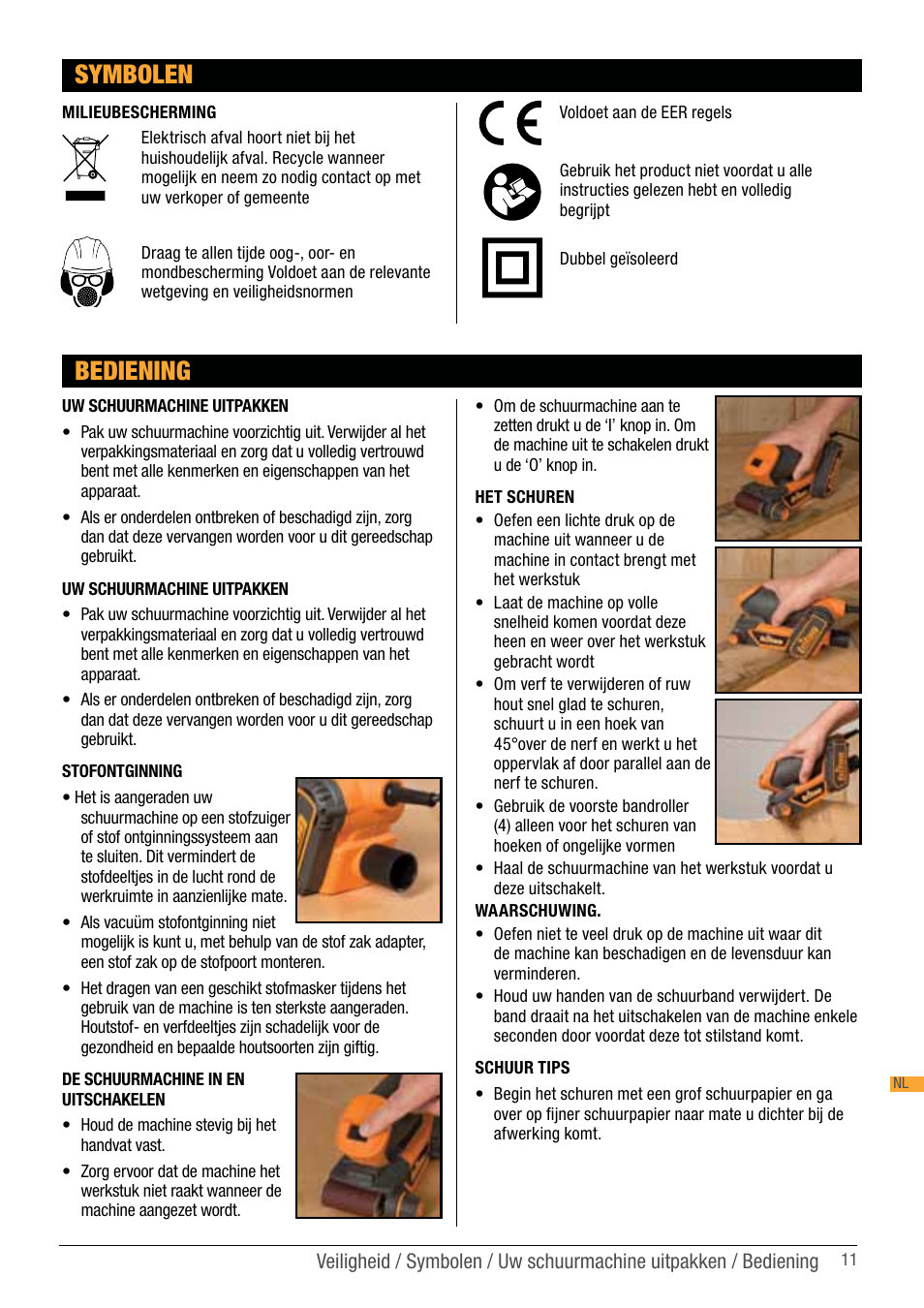 Symbolen, Bediening | Triton TCM BS User Manual | Page 11 / 33