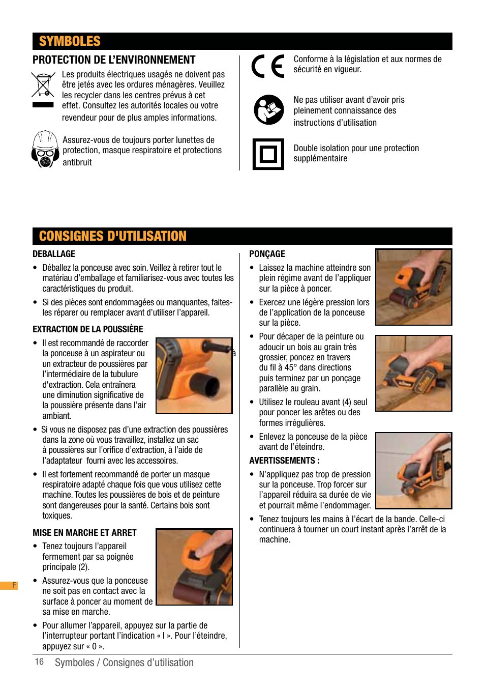 Symboles, Consignes d'utilisation, Protection de l’environnement | Triton TCM BS User Manual | Page 16 / 33