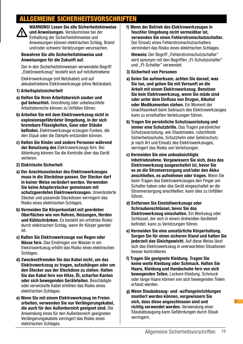 Allgemeine sicherheitsvorschriften | Triton TCM BS User Manual | Page 19 / 33