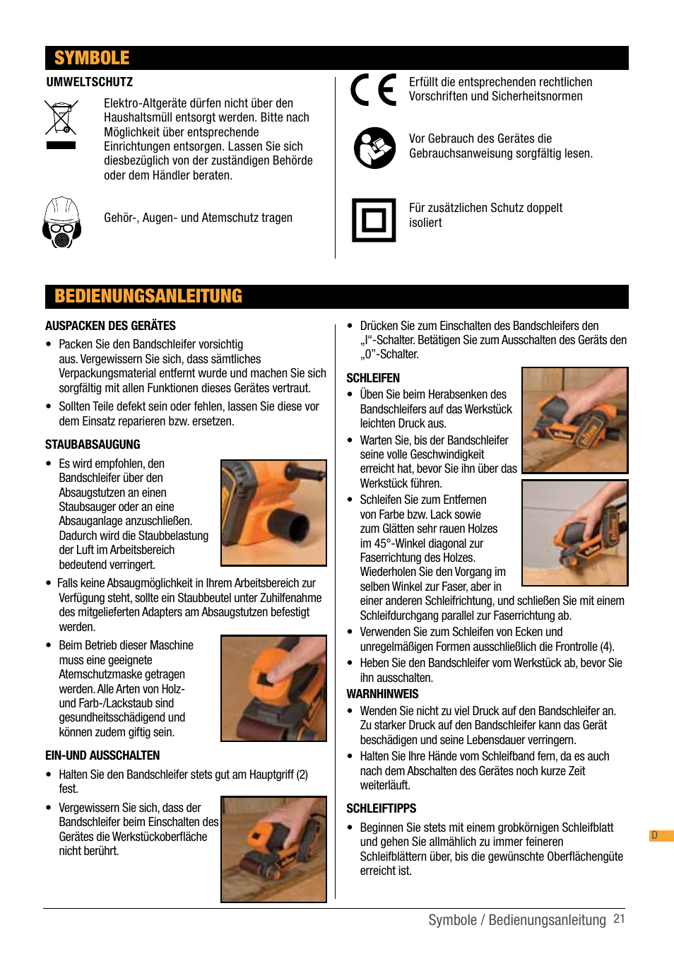 Symbole, Bedienungsanleitung | Triton TCM BS User Manual | Page 21 / 33