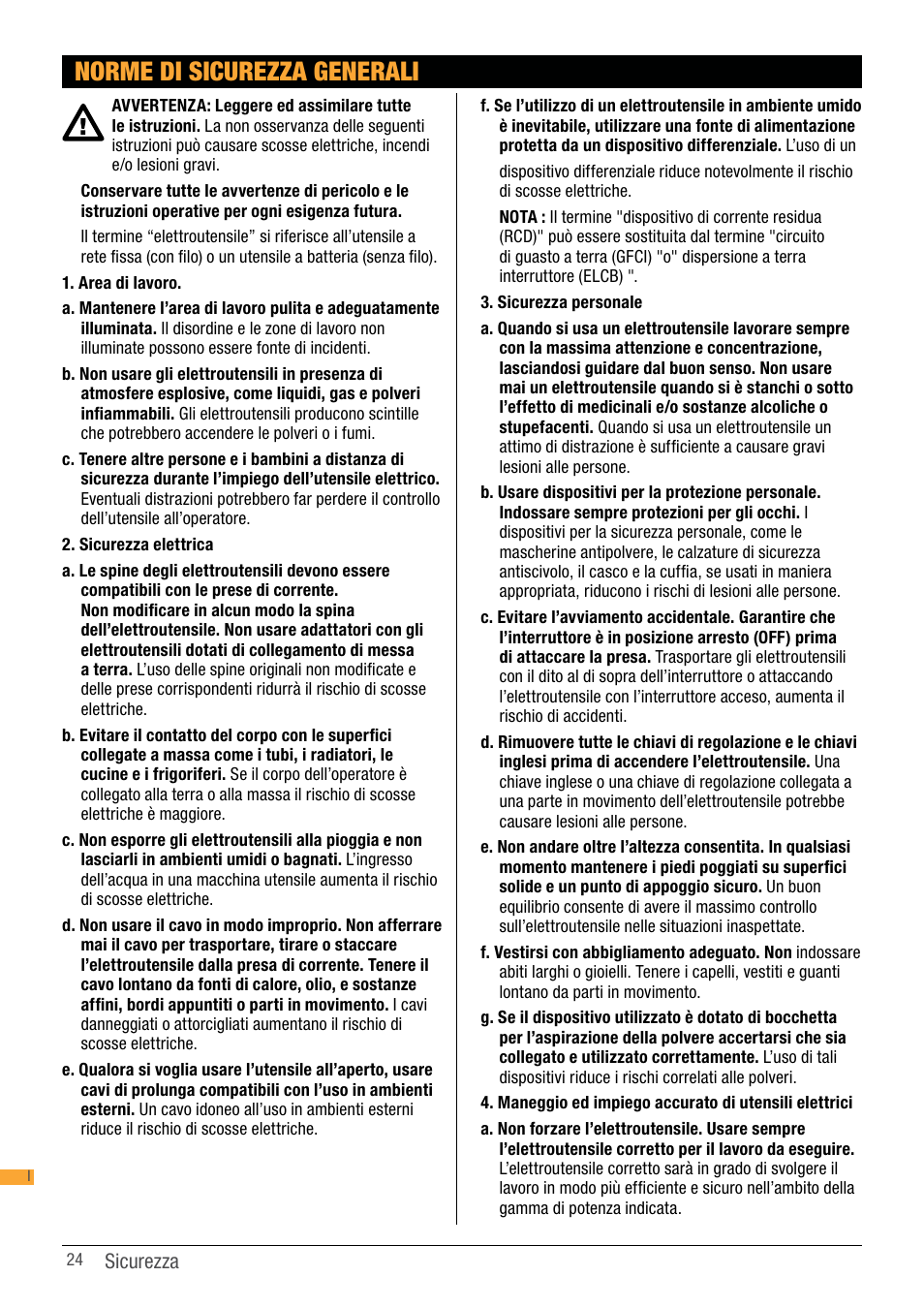 Norme di sicurezza generali | Triton TCM BS User Manual | Page 24 / 33