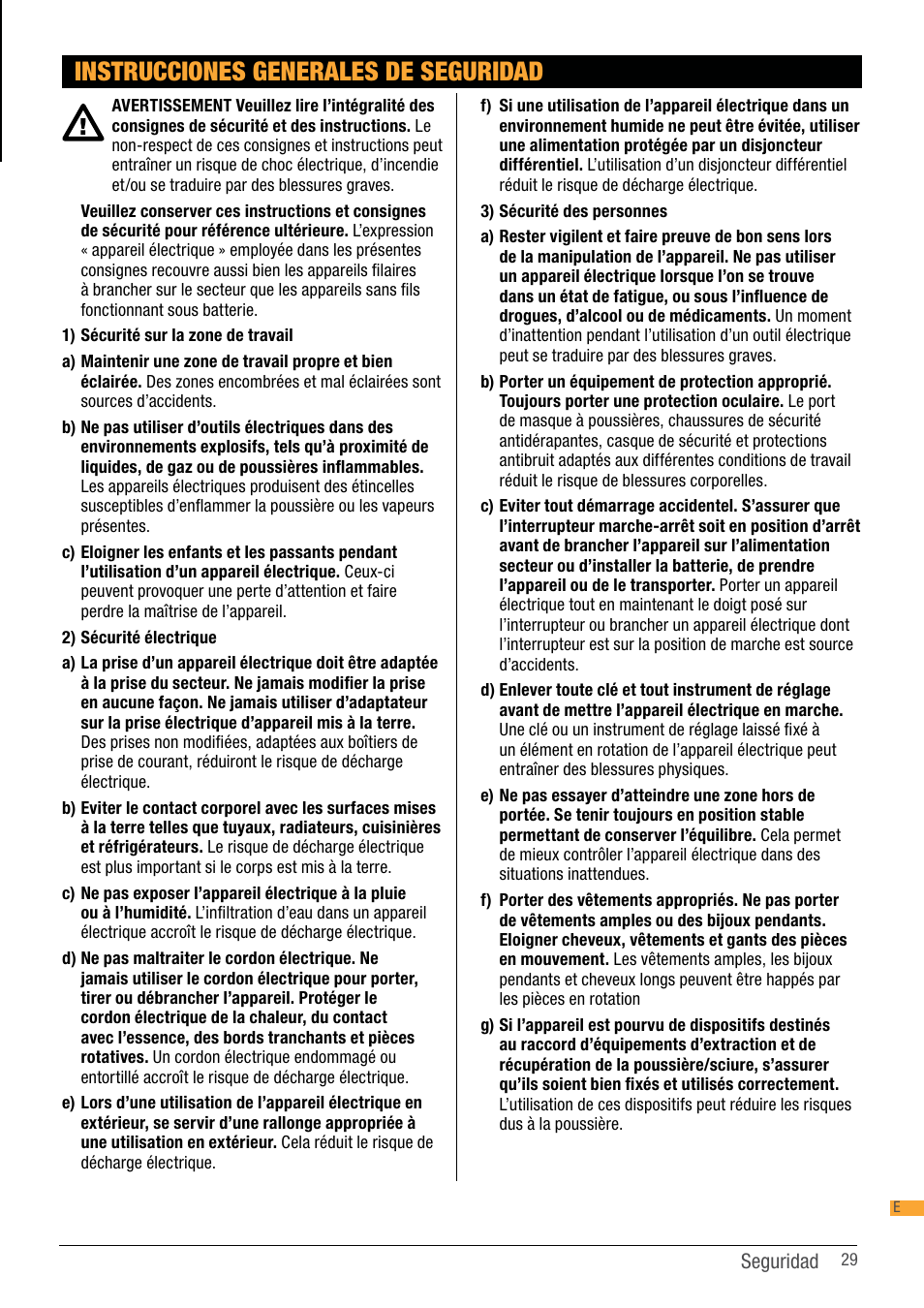 Instrucciones generales de seguridad | Triton TCM BS User Manual | Page 29 / 33