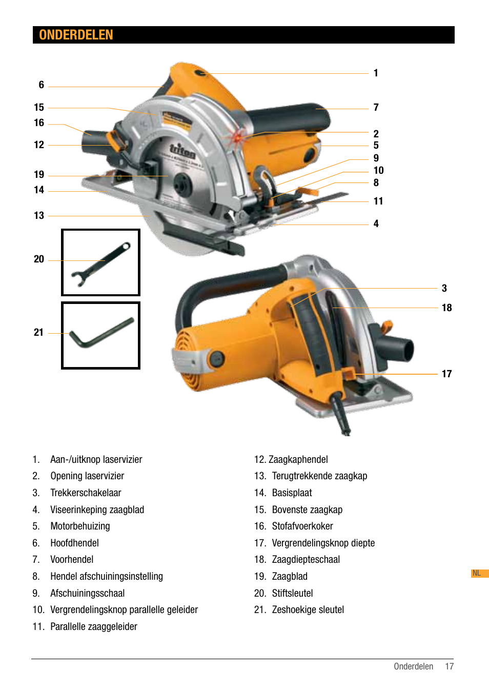 Onderdelen | Triton TA184CSL User Manual | Page 17 / 92