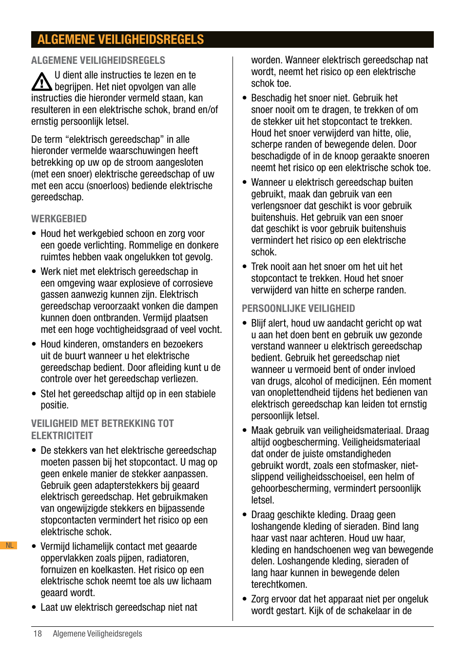 Algemene veiligheidsregels | Triton TA184CSL User Manual | Page 18 / 92