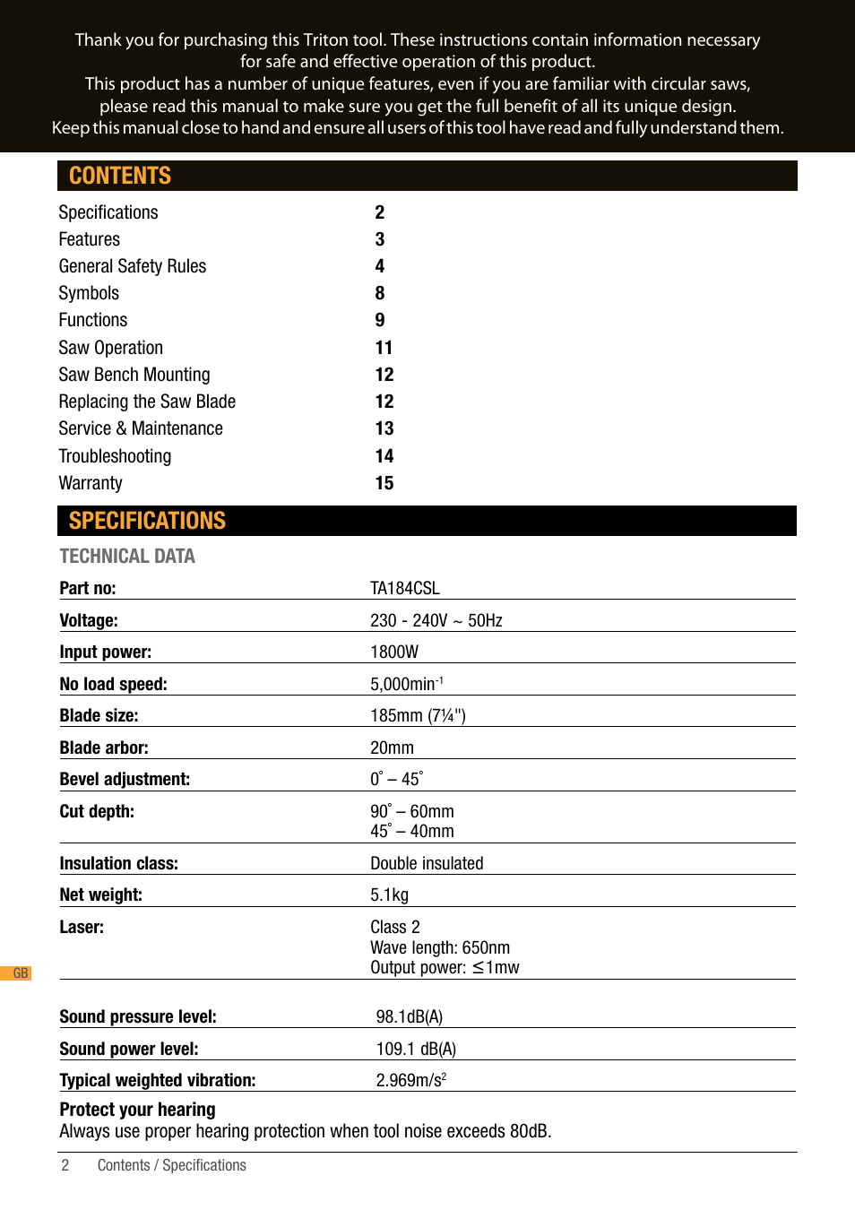 Triton TA184CSL User Manual | Page 2 / 92