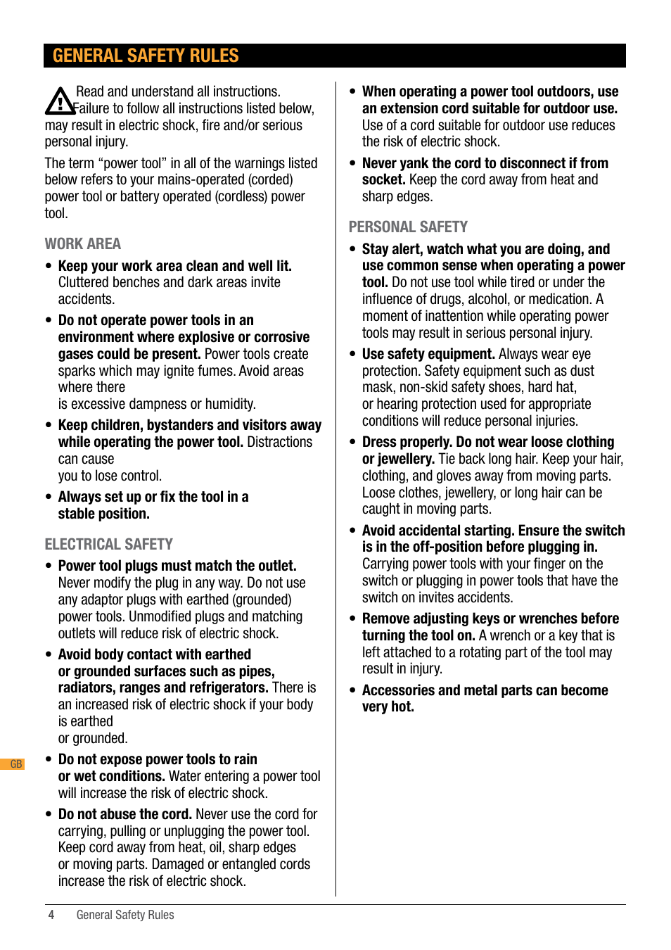 General safety rules | Triton TA184CSL User Manual | Page 4 / 92