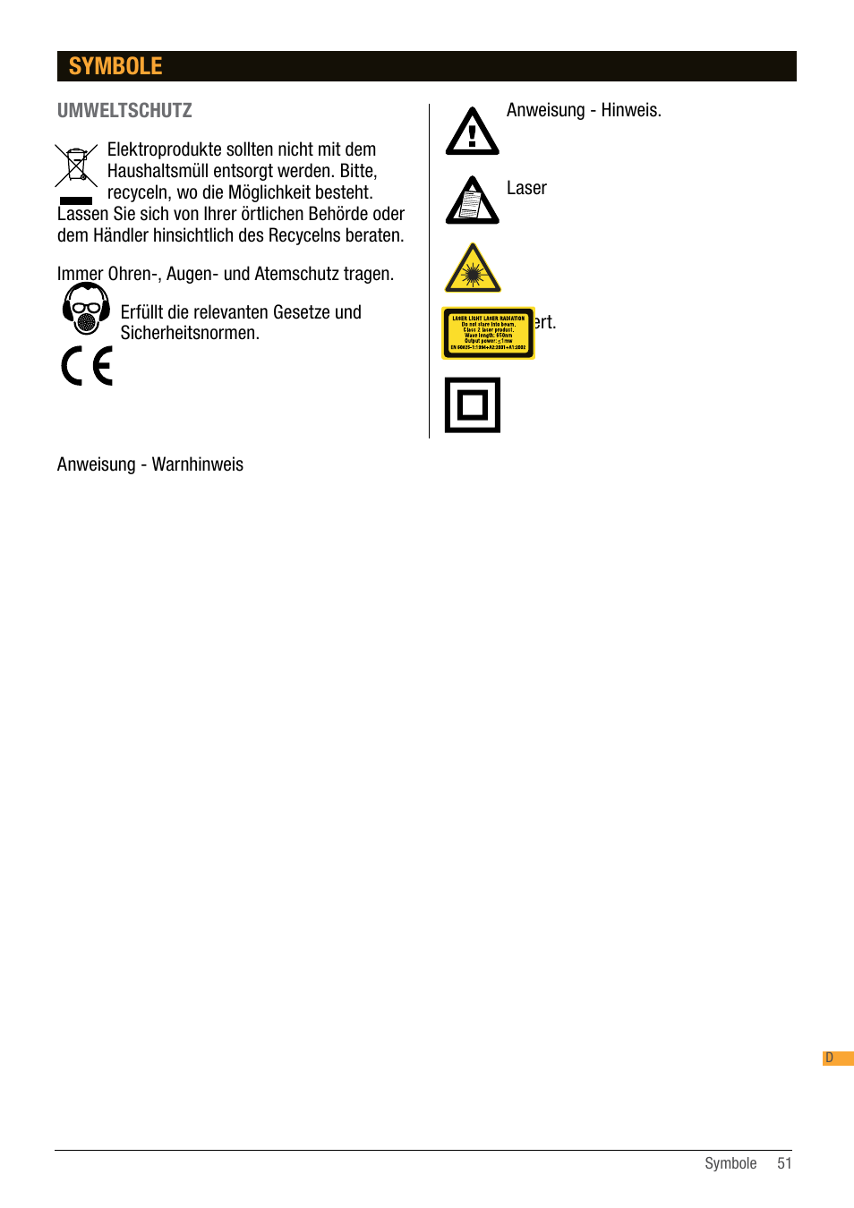 Symbole, Umweltschutz | Triton TA184CSL User Manual | Page 51 / 92