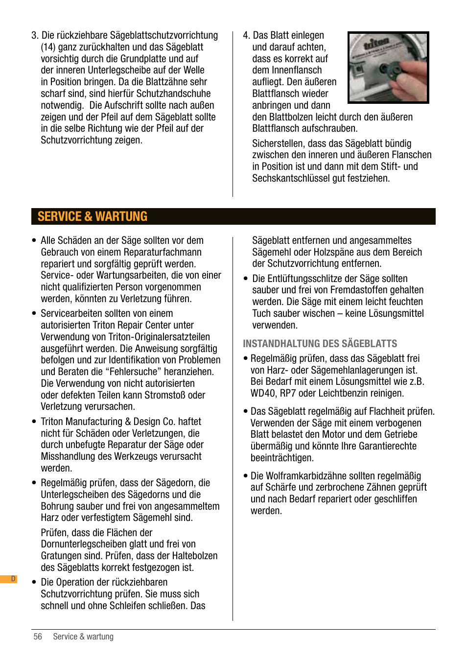 Service & wartung | Triton TA184CSL User Manual | Page 56 / 92