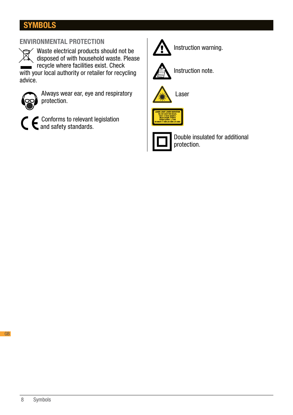 Symbols, Environmental protection | Triton TA184CSL User Manual | Page 8 / 92