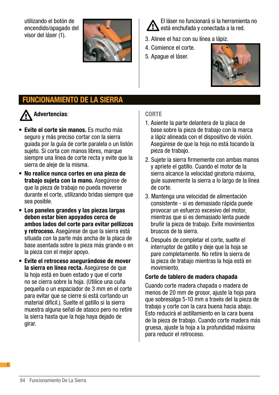 Funcionamiento de la sierra | Triton TA184CSL User Manual | Page 84 / 92